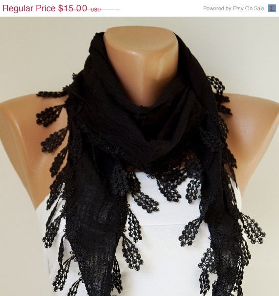 SALE - Black Scarf. Lace Scarf. Woman Scarf.  Fashion Scarf