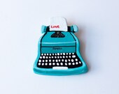 Handmade Clay Turquoise Typewriter Brooch