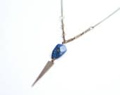 Tribal Vintage Lapis Spear Necklace - Vintage Oxidized Brass Chain
