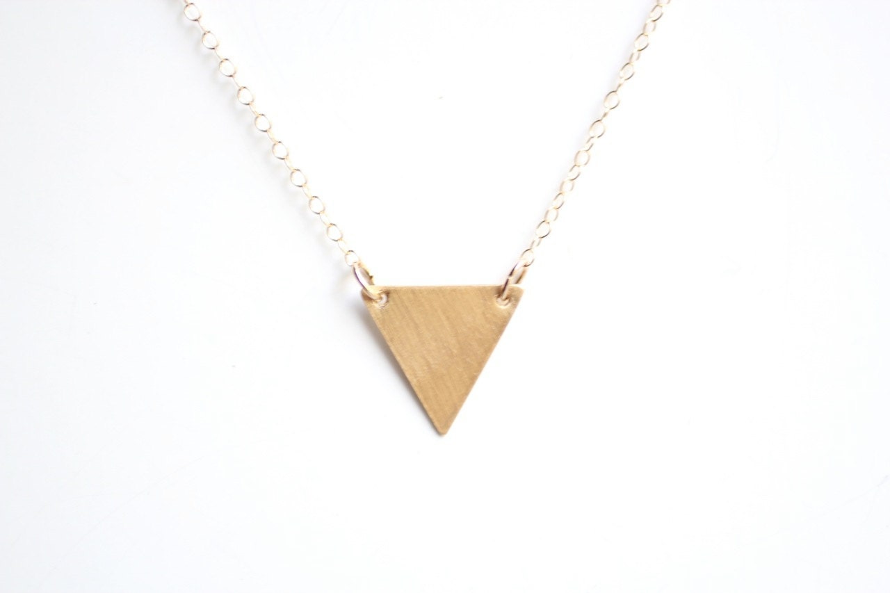 Minimalist Triangle Necklace - Hand Sawn Brass - 14k Gold Filled Chain