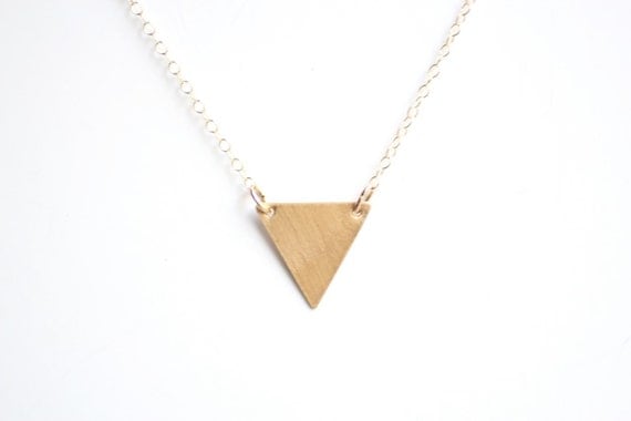 Minimalist Triangle Necklace - Hand Sawn Brass - 14k Gold Filled Chain