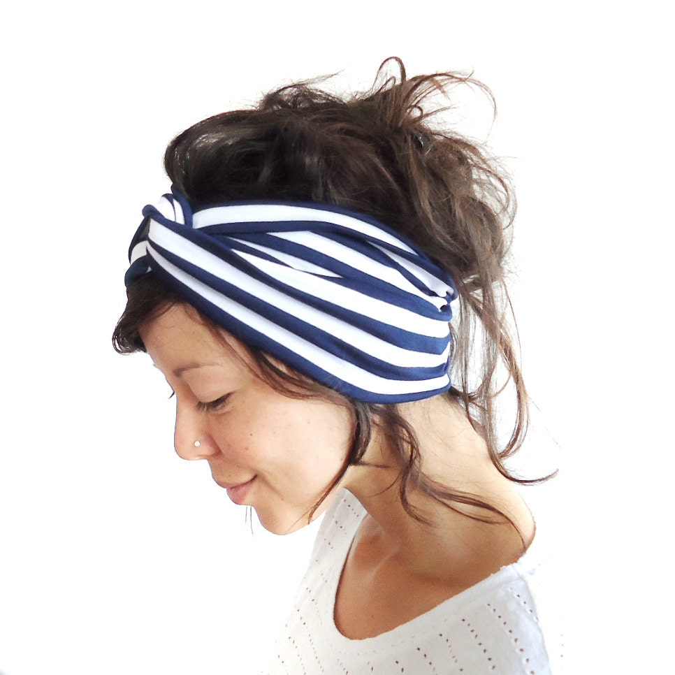 Turban Headband Navy White Stripe