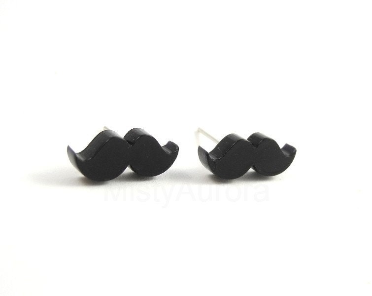 Mustache Stud Earrings - Black Moustache Earring Posts - Movember - Mustache Party