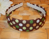 Fabric Headband with Brown Green Dots