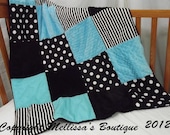 Custom Black White & Tuquoise Boutique Crib Quilt/Bedding with Minky READY to SHIP Right Now SALE