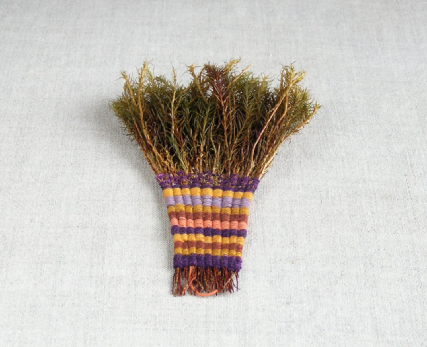 kitchen wall decor - orange brown  purple striped  - handmade moss broom -  country decor