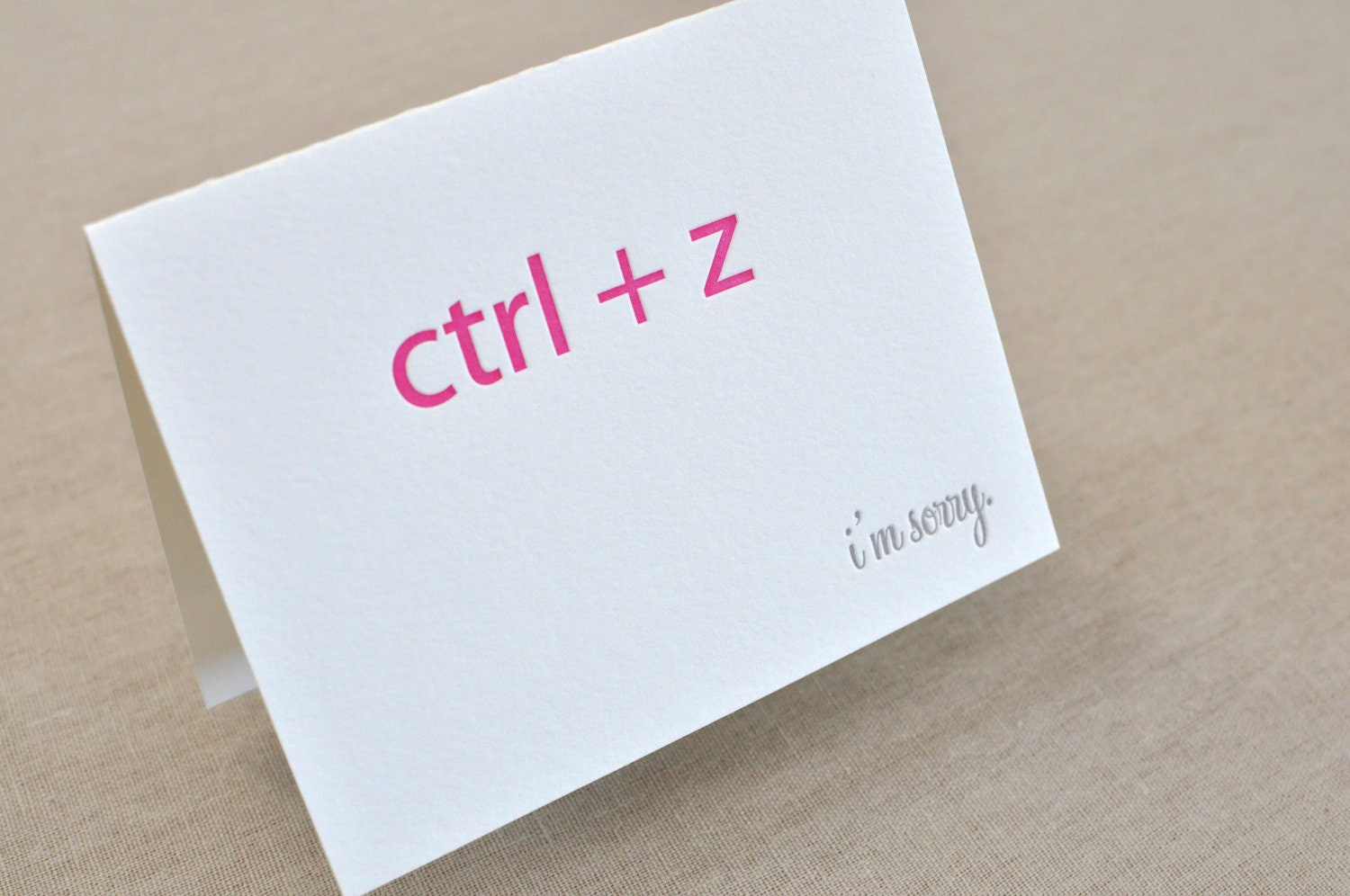Letterpress 'ctrl z' nerd, I'm Sorry single card with matching envelope