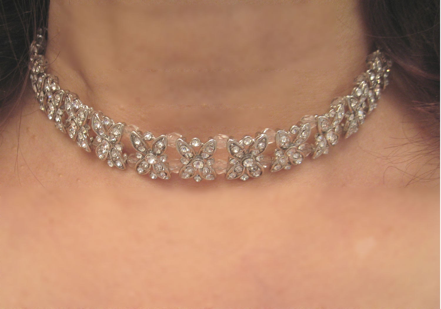 Bride-Bridesmaids Rhinestone Necklace Choker Vintage style