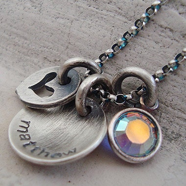 Personalized Hand stamped Mothers Necklace.. tiny silver disc .. rustic handstamped Sterling Silver necklace.. personalized mommy jewelry