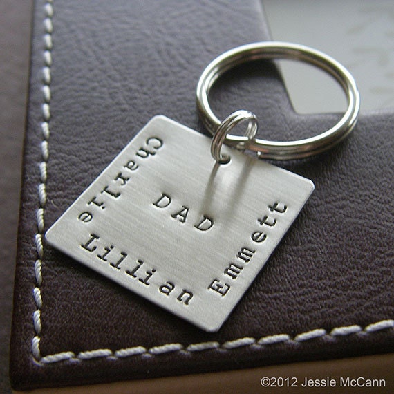 Custom Keychain - Personalized Hand Stamped Sterling Silver - 1" Square Key Chain - Perfect Gift for Father's day