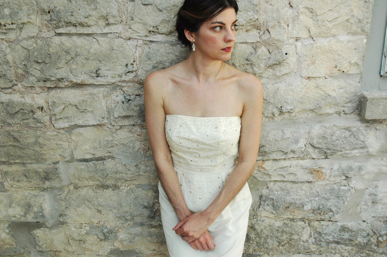 1960s Wedding Dress / Vintage White Faille Reception Dress