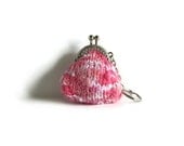 Keychain Miniature Coin Purse Knitted in Variegated Pink Cotton Yarn