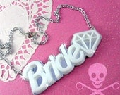 BRIDE - Laser Cut Acrylic Necklace in Silver Mirror and White