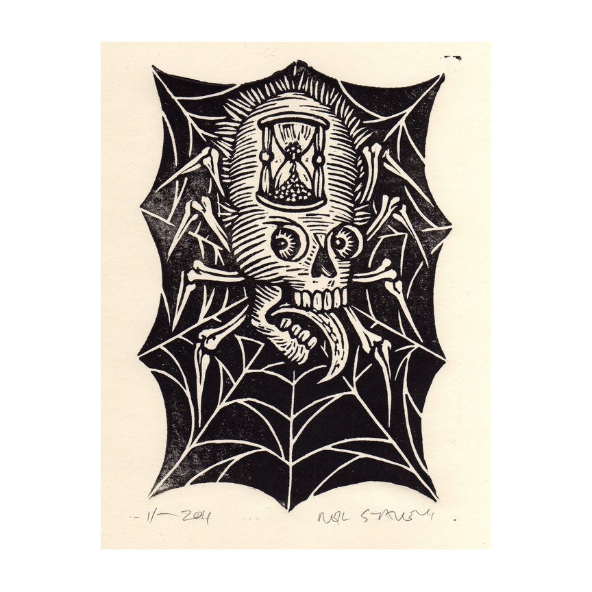 Black Widow Spider Linocut Art Print
