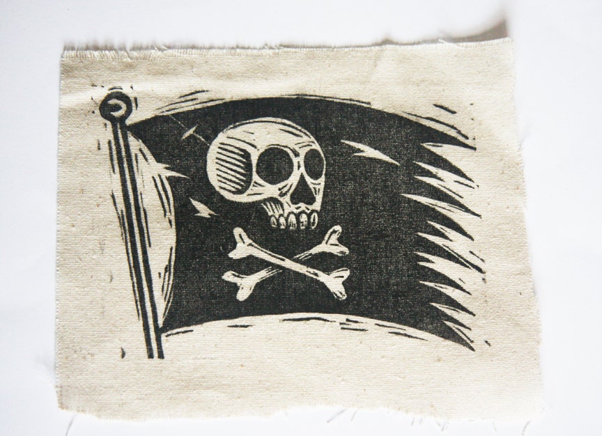 Pirate Flag Skull and Crossbones Hand Printed Patch SALE