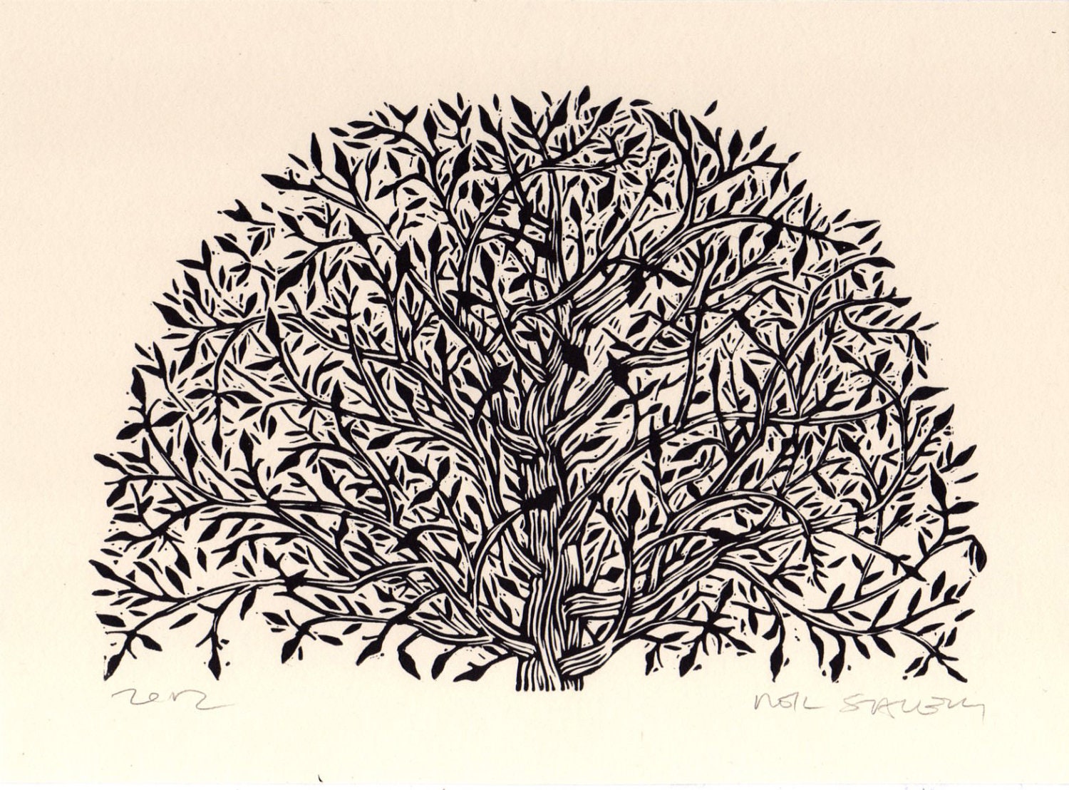Rustic Arched Tree Linocut Art  Print