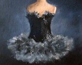 Black Swan Tutu gown ballet painting original ooak canvas still life fashion dress Treasury Item  FREE usa shipping