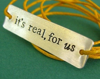 Harry Potter Bracelet - It's real for us - Stamped Metal Wrap Bracelet on Cotton Cord