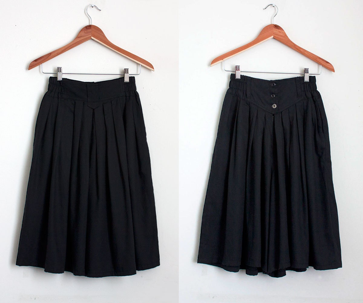 Black Skirt Shorts 1990s Vintage Black High Waist Palazzo Culottes Knee Skirt Shorts
