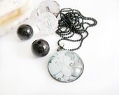 Round Glass Necklace - Blue Kiss. Photo jewelry. Wearable art.