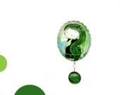 Simple Metal Pin with 30x40 mm. glass - Cora. Girl and snake.