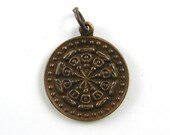 Buddha Wheel Pendant - Ethnic Tribal Asian Rustic Metal Amulet