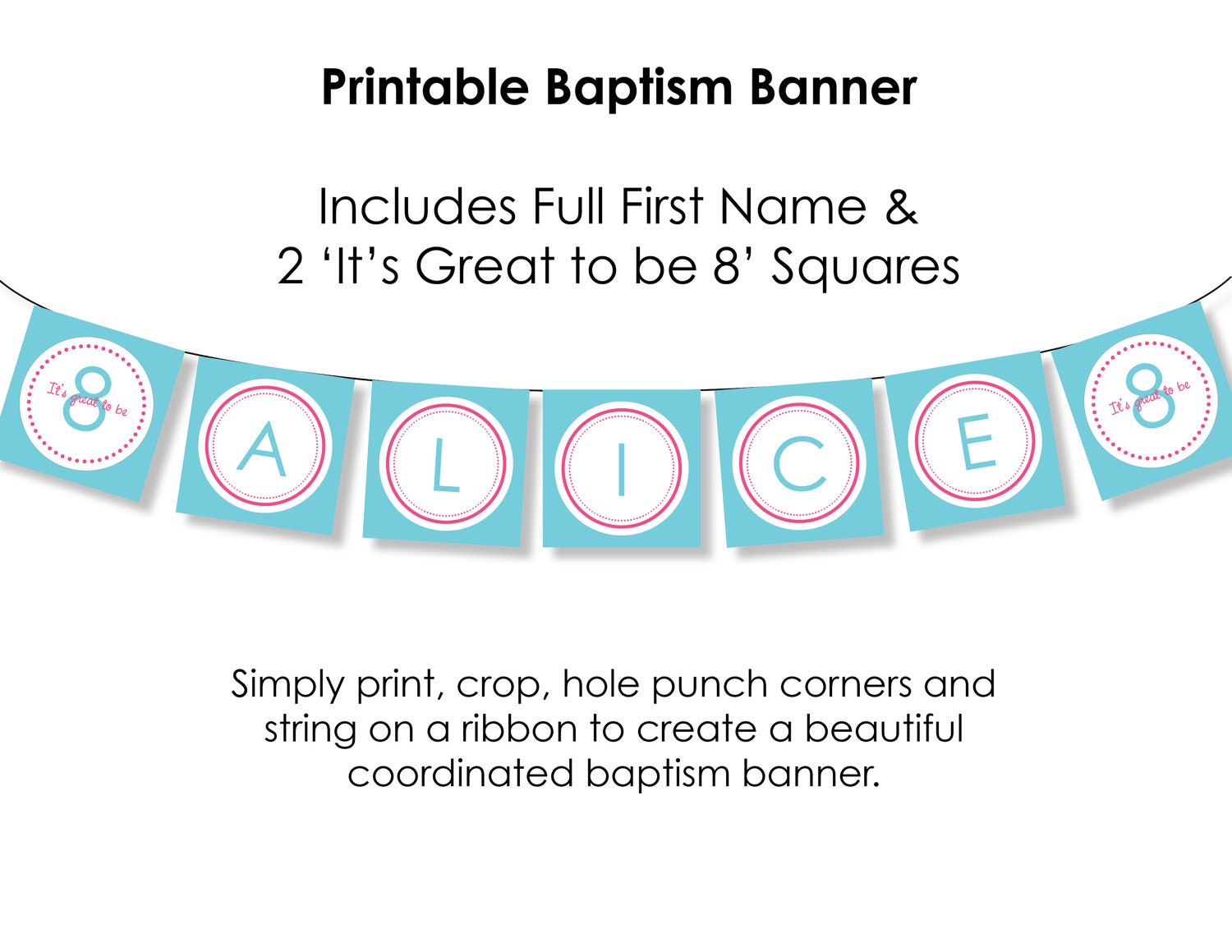 Personalized LDS Baptism Printable Banner - Raspberry/Tiffany Blue