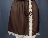 60s Empress Maid Mocha Half Slip With White Lace, Medium - Vintage Lingerie