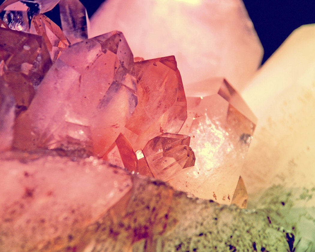 8x10 Quartz Photograph Minerals crystal cluster gem pink pastel rose emerald plum fuchsia nature geology