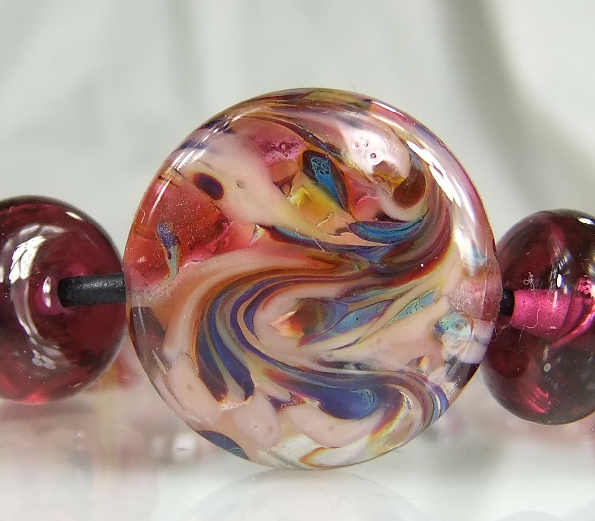 Pink ,Blue,Cranberry Lampwork Bead Set