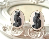 Black Cat cameo plugs 16mm 5/8"  gauged stretched ears Gothic