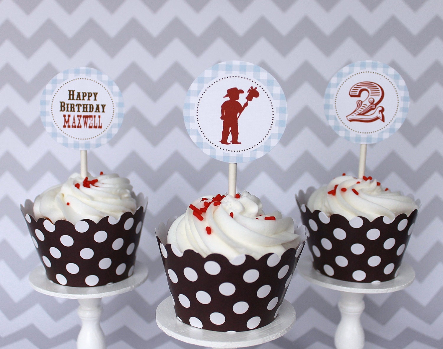 Western Cowboy Birthday Cupcake Topper Kit