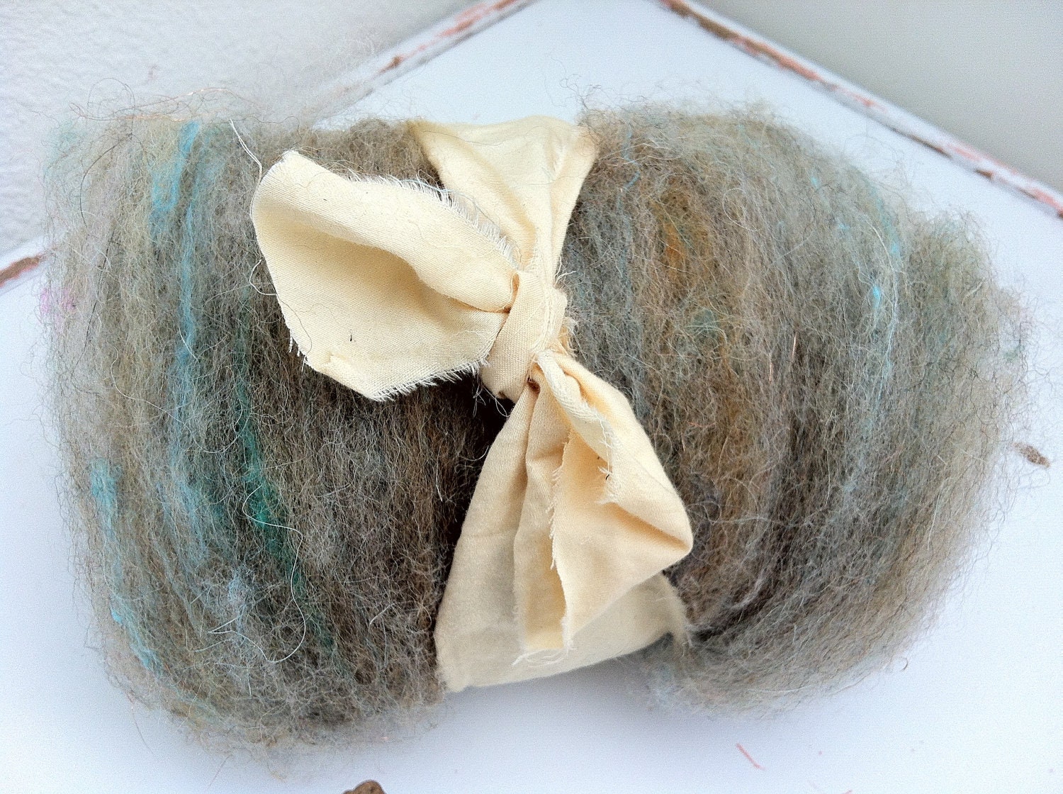 Naiad : 1oz art batt // plant and low impact dyed natural fiber in grey, earthy deep yellows and blue for felting, spinning, thrumming