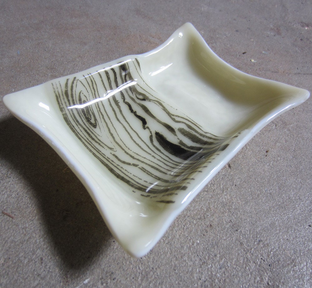 Bathroom Decor, White Soap Dish, Faux Bois Decor