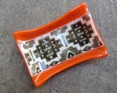 Fused Glass Soap Dish in Orange, Bathroom Decor, Tribal print