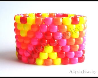 Neon ZigZag Kandi Cuff, Red, Pink, Yellow Zig Zag Pattern