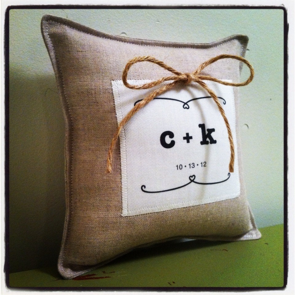 WEDDING RING pillow. ring bearer pillow.  personalized. engagement, wedding or anniversary linen pillow decoration.