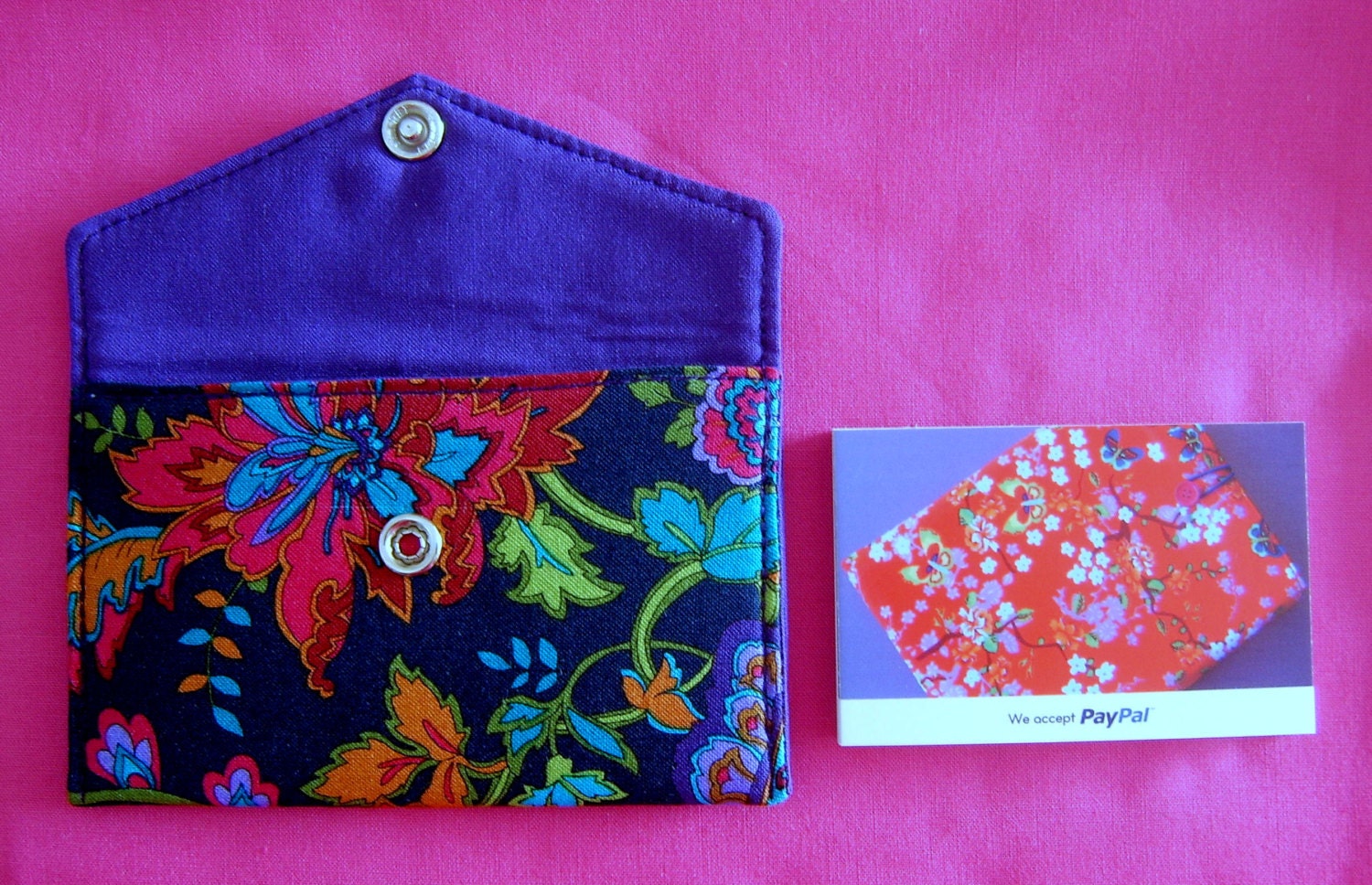 Change purse or business cards holder in rare vintage flower style fabric