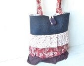 Ruffle Purse - Purple Small Bag Girls Gift - Shabby Chic Tween Birthday - Woman Cotton Fabric Vegan Handbag - Cute Medium Ruffle Purse