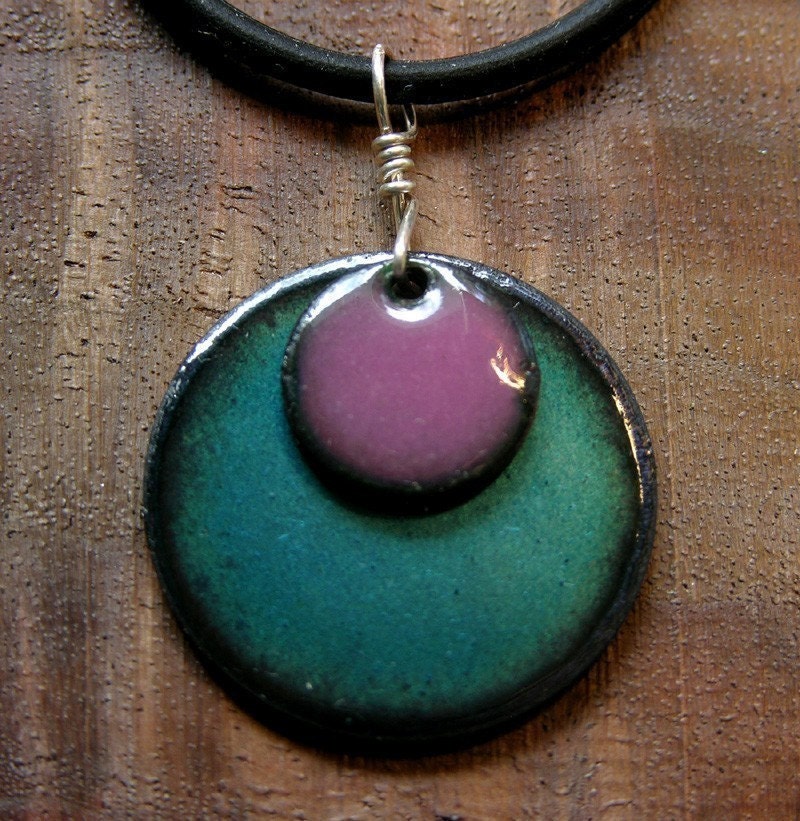 Aubergine Purple and Blue Necklace Copper Enamel Pendant handmade