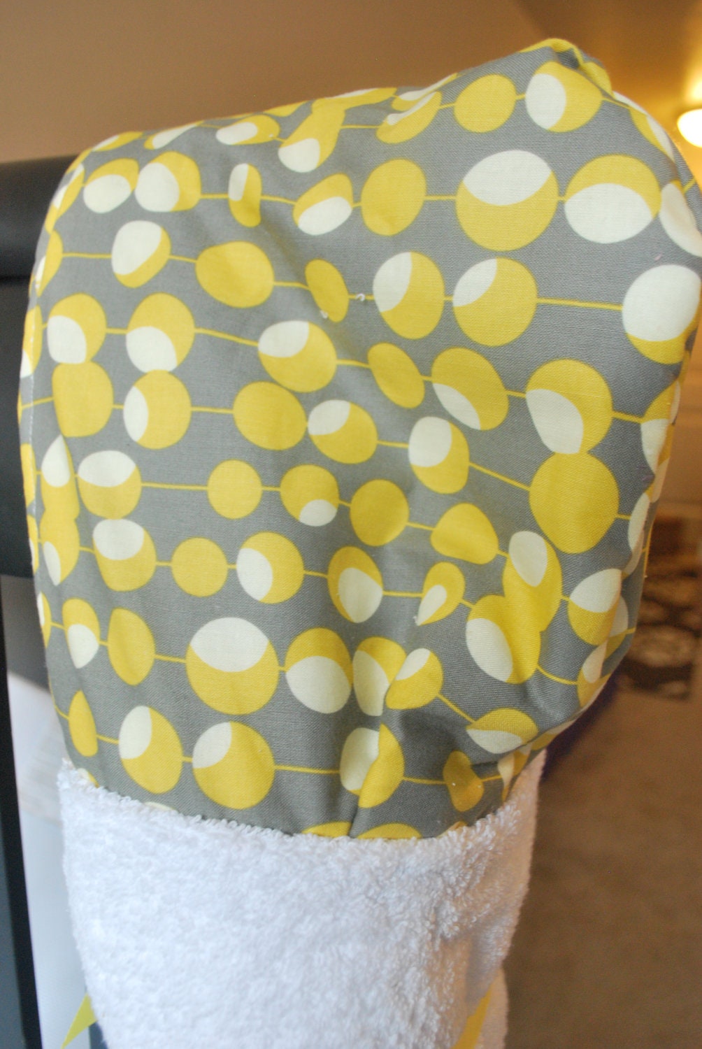READY TO SHIP-Hooded Towel in Martini Dot in Mustard