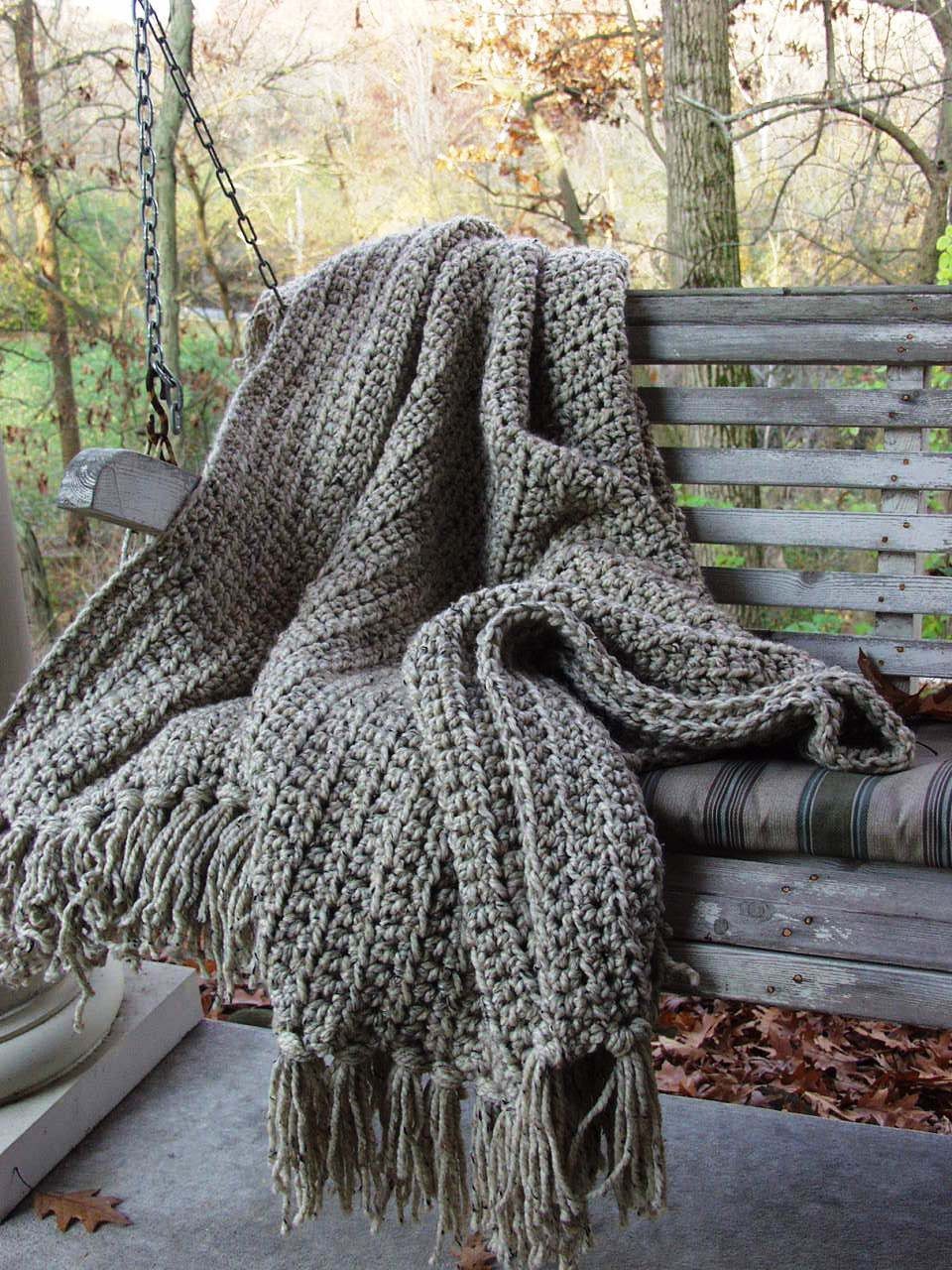 Soft Snuggle Wool Throw Afghan Blanket Hand Crochet Blanket Oatmeal Ready to Ship