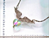 Tiny Rainbow Heart Necklace - Silver Wings