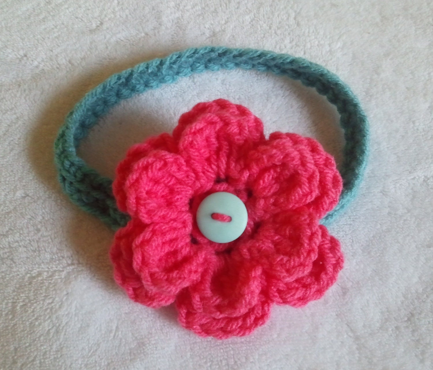 Ready to Ship Size 0 to 3 months bright pink and turquoise blue baby girls headband
