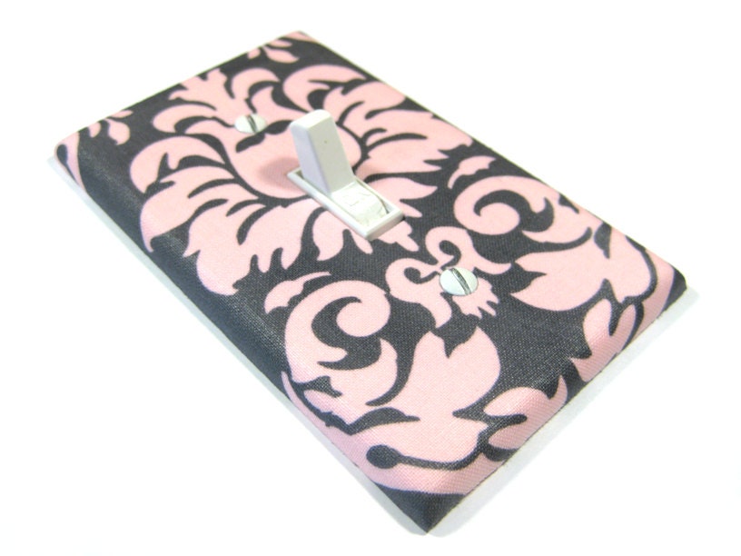 Pink and Gray Damask Light Switch Cover Cottage Chic Shabby Chic Home Decor Girls Nursery Wall Art Decor
