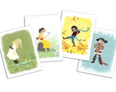 Art Print Set of 4- Girls for All Seasons 8.5 x 11 Spring Summer Fall Winter