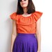 vintage 1970s / red liberty print / ruffle blouse / floral / cropped blouse / S