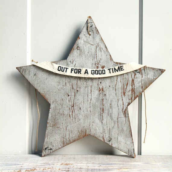 Large Vintage Wooden Rustic Star Sign Wall Hanging by ethanollie