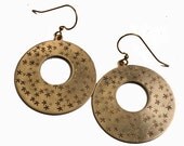 Brass Hoop Earrings - Stars Texture