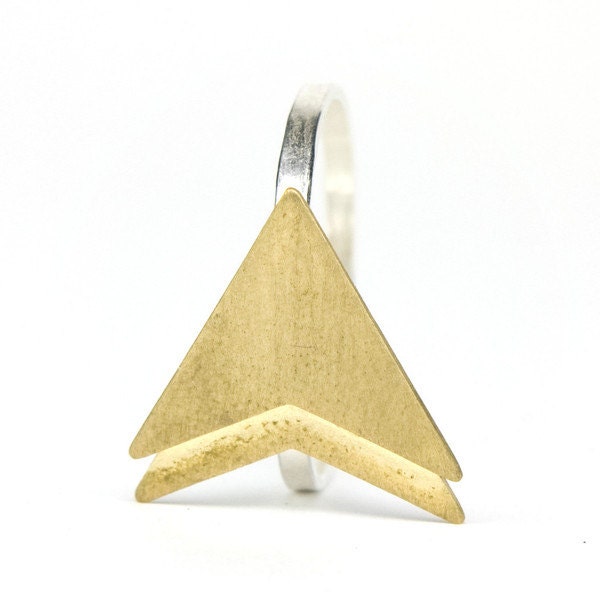 Double Arrow ring - gold and silver - cocktail ring